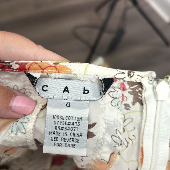 Cabi Red and Brown Floral A-Line Knee Length Skirt Zippered Back Size 4 - Picture 6 of 8